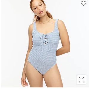 J. Crew Lace-up one-piece in faded stripe size 12 NWT